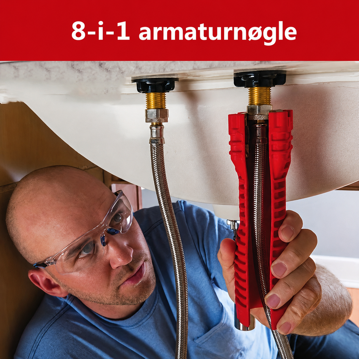 Værktøj til montering af vandhane, 14-i-1 vandhanenøgle, multifunktionel rørtang, badeværelses VVS-installation og reparationer, skruenøgle til lille toilet, køkken, badeværelse, toilet, vask.
